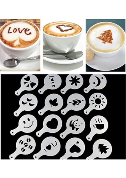 16 Adet Tarzı Et Plastik Köpüren Kahve Sürahi Çekme Çiçek Şablonu Kalıp Barista Stencils Dekorasyon Aracı Sanat Süt Köpüğü Cappuccino (Yurt Dışından)
