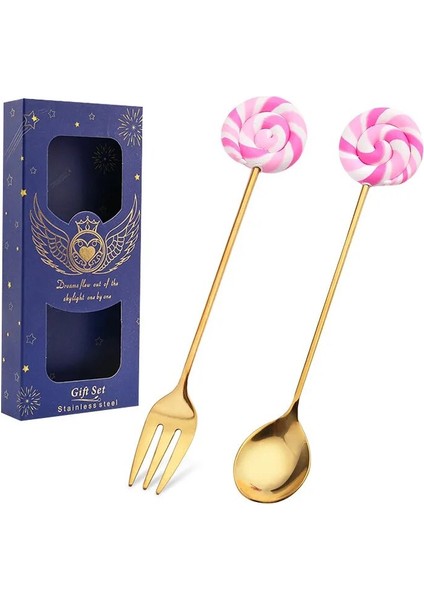 C 2 Adet Kutu Stili Donut Tasarım Paslanmaz Çelik Tatlı Kahve Kaşığı Meyve Çatalı Karıştırma Bebek Çocuk Dondurma Meyve Kaşık Mutfak Sofra Takımı (Yurt Dışından)