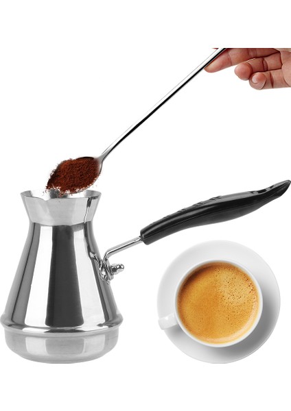 350ML Tarzı Mutfak Aletleri Tereyağı Eritme Potası Kahve Eşyaları Paslanmaz Çelik Türk Cezve Avrupa Uzun Saplı Moka Pot (Yurt Dışından) fiyatları