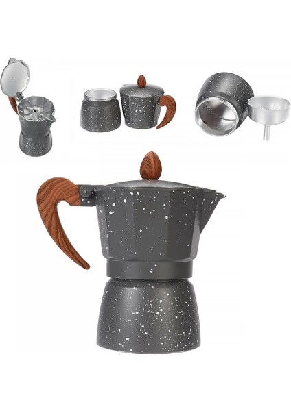 Lake Green 300ML Stili Kahve Makinesi Alüminyum Mocha Espresso Percolator Pot Ahşap Saplı Kahve Makinesi Moka Pot 1 Fincan Fincan Ocak Kahve Makinesi (Yurt Dışından)