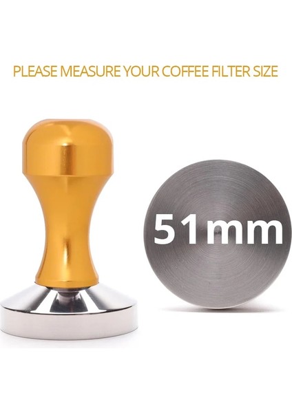 51 mm Altın Stili Espresso Tamper - Paslanmaz Çelik Tabanlı Premium Barista Kahve Sabotaj ve Silikon Kahve Sabotaj Mat (Mm) (Yurt Dışından)