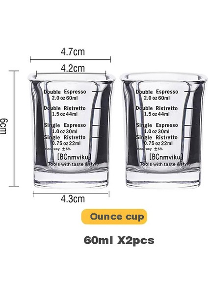 60ML-2 Adet Tarzı 60ML Gözlük Kare Atış Bardak Ölçekli 60 ml Espresso Ons Pişirme Ölçme Çift Ölçüm Kahve Malzemeleri Latte Trompet Espresso (Yurt Dışından)