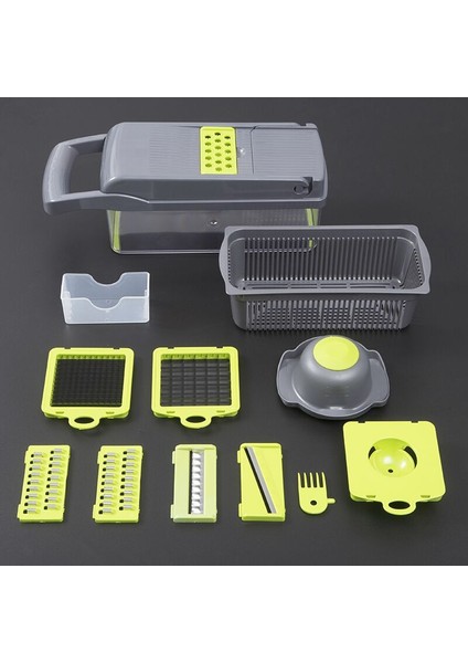 Gri Tarzı 14 In 1 Çok Fonksiyonlu Sebze Kesici Patates Dilimleme Havuç Rende Mutfak Aksesuarları Alet Çelik Bıçak Mutfak Aracı (Yurt Dışından)