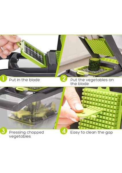 Gri Tarzı 14 In 1 Çok Fonksiyonlu Sebze Kesici Patates Dilimleme Havuç Rende Mutfak Aksesuarları Alet Çelik Bıçak Mutfak Aracı (Yurt Dışından) indirimleri