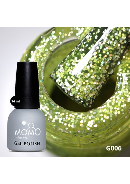 Glitter Kalıcı Oje G006, Lime Yeşili Holografik Simli, 14 ml