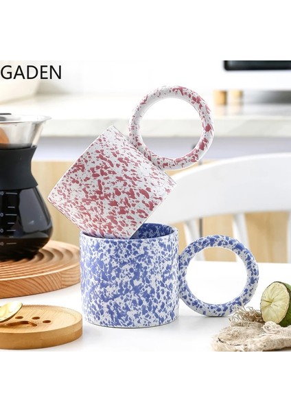 3 Adet-Mürekkep Nokta-Mavi Tarzı 320ML Mürekkep Nokta Seramik Kahve Fincanı Kahvaltı Fincan Ofis Kahve Fincanı Yuvarlak Saplı Ev Sehpa Dekorasyon Mutfak Bar Malzemeleri (Yurt Dışından)