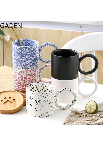 3 Adet-Mürekkep Nokta-Mavi Tarzı 320ML Mürekkep Nokta Seramik Kahve Fincanı Kahvaltı Fincan Ofis Kahve Fincanı Yuvarlak Saplı Ev Sehpa Dekorasyon Mutfak Bar Malzemeleri (Yurt Dışından)