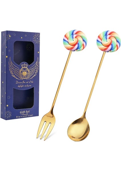 2 Adet Kutu Stili Donut Tasarım Paslanmaz Çelik Tatlı Kahve Kaşığı Meyve Çatalı Karıştırma Bebek Çocuk Dondurma Meyve Kaşık Mutfak Sofra Takımı (Yurt Dışından)