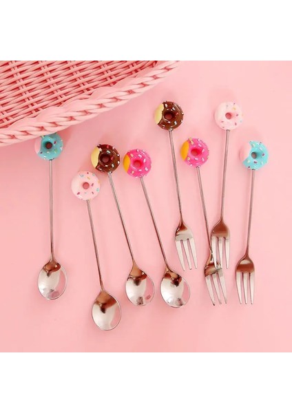 2 Adet Kutu Stili Donut Tasarım Paslanmaz Çelik Tatlı Kahve Kaşığı Meyve Çatalı Karıştırma Bebek Çocuk Dondurma Meyve Kaşık Mutfak Sofra Takımı (Yurt Dışından) fiyatları