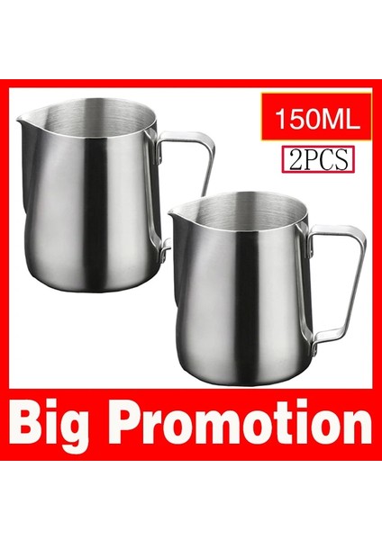 150ML 2 Adet Tarzı Paslanmaz Çelik Süt Köpürtme Sürahisi Kalın Kahve Süt Köpürtücü Kupalar Italyan Latte Art Sürahi Süt Sürahi Köpürtücü Fincan Ölçek L (Yurt Dışından)
