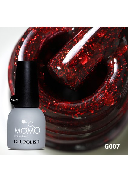 Glitter Kalıcı Oje G007, Kırmızı Parıltılı Şarap, 14 ml