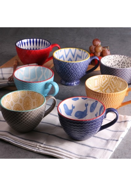 No.17 Stili Renkli Seramik El Boyalı Kahve Fincanı Yaratıcı Vintage Kupalar Cafe Bar Malzemeleri Kabartmalı Kişilik Kahvaltı Fincan Kupa (Yurt Dışından) fiyatları