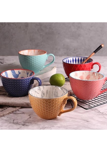 No.17 Stili Renkli Seramik El Boyalı Kahve Fincanı Yaratıcı Vintage Kupalar Cafe Bar Malzemeleri Kabartmalı Kişilik Kahvaltı Fincan Kupa (Yurt Dışından) modelleri