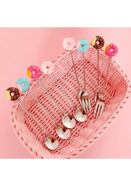 Pembe Altın 2 Adet Tarzı Donut Tasarım Paslanmaz Çelik Kahve Kaşığı Meyve Çatalı Karıştırma Süt Çay Kaşığı Tatlı Meyve Kaşığı Mutfak Sofra 12CM (Yurt Dışından) fırsatları