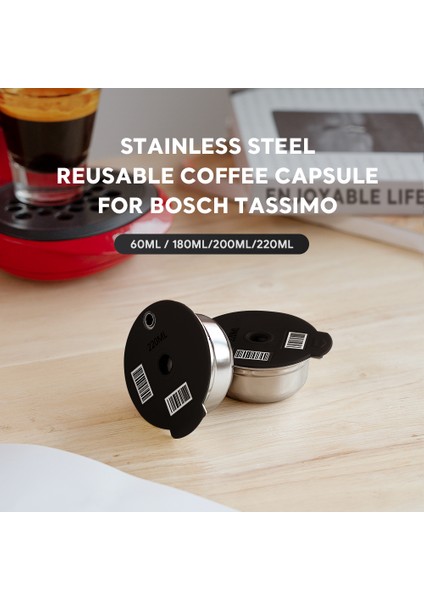 220ML-200KAPAK Stili Bosch Tassimo Doldurulabilir Filtre Kahve Makinesi Silikon Kapak ml Için Uygun Paslanmaz Çelik Kahve Kapsülü Kapsülü (Yurt Dışından)