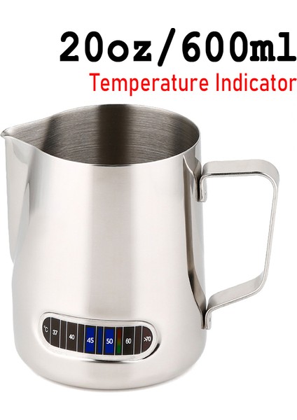 600ML-GÜMÜŞ Tarzı ml Paslanmaz Çelik Süt Köpürtücü Sürahi Termometre Göstergesi ile Süt Sürahi Barista Kahve Latte Sanat Fincan Süt Sürahisi (Yurt Dışından)