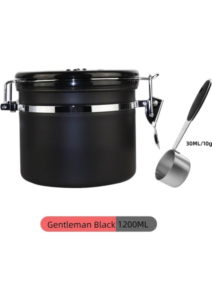 Siyah 1200ML Stili Paslanmaz Çelik Kahve Çekirdeği Mühürlü Tank Egzoz Valfi ile Kahve Depolama Tankı Kurutulmuş Meyve Mühürlü Kutu Siyah 800ML (Yurt Dışından)