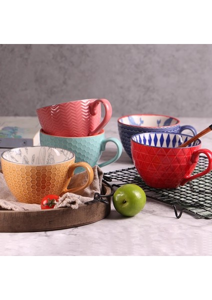 No.22 Tarzı Renkli Seramik El Boyalı Kahve Fincanı Yaratıcı Vintage Kupalar Cafe Bar Malzemeleri Kabartmalı Kişilik Kahvaltı Fincan Kupa (Yurt Dışından) indirimleri