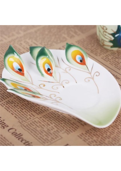 Yeşil Stil Avrupa Tarzı Seramik Kahve Fincanı Yaratıcı Kemik Çini 3D Emaye Renkli Porselen Çay Fincan Tabağı ve Kaşık Seti Drinkware (Yurt Dışından)