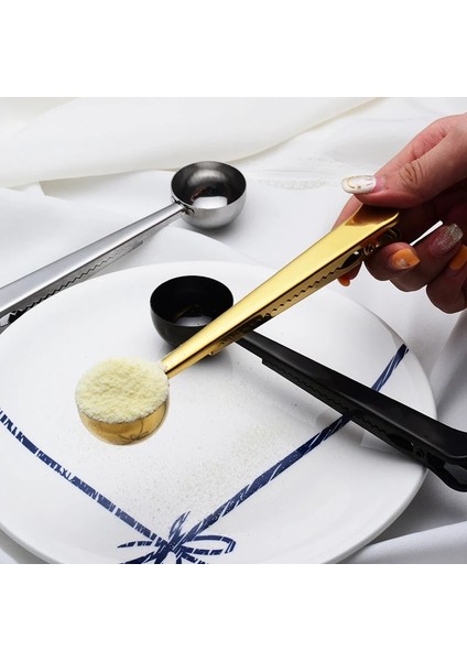 Altın Tarzı Moda Işlevli Mutfak Malzemeleri Klipsli Kahve Kaşığı Paslanmaz Çelik Çay Kahve Ölçme Fincan Kahve Kaşığı (Yurt Dışından) fırsatları