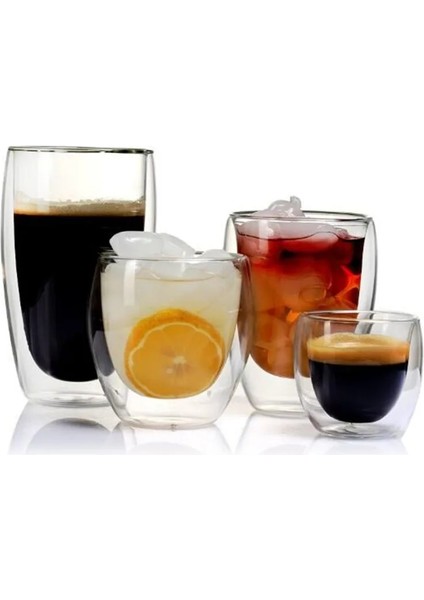 80 ml Stil 6 Adet Çift Cidarlı Espresso Fincanı ml Kupa Kahve Fincanı Isıya Dayanıklı Şeffaf Cam Bardak Su Bardağı Süt Bardağı (Yurt Dışından)