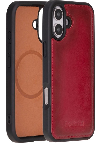 Apple iPhone 16 Plus Uyumlu, Deri, El Yapımı Kılıf, Gölgeli Kırmızı