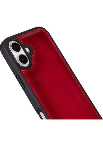 Apple iPhone 16 Plus Uyumlu, Deri, El Yapımı Kılıf, Gölgeli Kırmızı modelleri