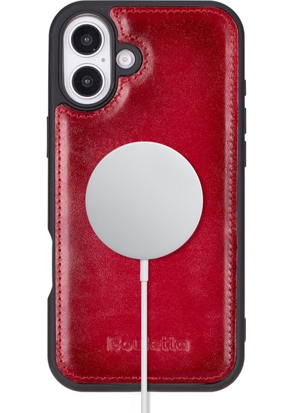 Apple iPhone 16 Plus Uyumlu, Deri, El Yapımı Kılıf, Gölgeli Kırmızı indirimleri