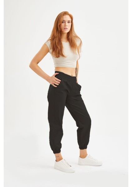 Kadın Deri Içi Velvet Kadife Jogger Siyah Pantolon