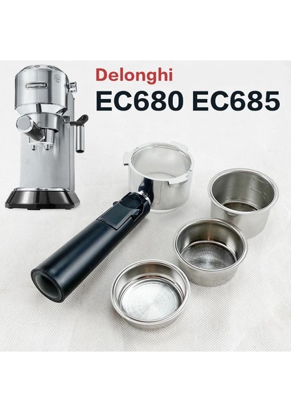 Alüminyum 1 2 4 Bardak Stili Masif Ahşap Dipsiz Kahve Yeniden Kullanılabilir Paslanmaz Çelik Filtreler Delonghi Kahve Makinesi EC680EC685 Için Portafilter (Yurt Dışından)