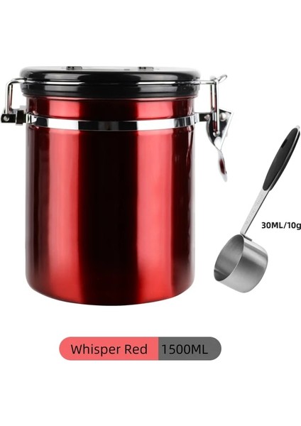 Kırmızı 1500ML Stili Paslanmaz Çelik Kahve Çekirdeği Mühürlü Tank Egzoz Valfi ile Kahve Depolama Tankı Kurutulmuş Meyve Mühürlü Kutu Siyah 800ML (Yurt Dışından)