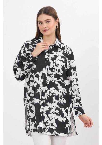 4401A Desenli Tunik Siyah