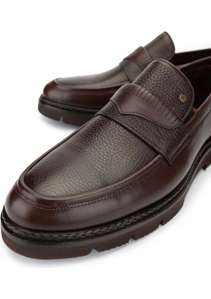 Erkek Hakiki Deri Kahverengi Loafer Ayakkabı 554 3700 Erk Ayk SK24-25 Kahve
