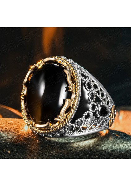 925 Ayar Gümüş Siyah Oniks Taşlı Usta Işi Erkek Yüzük fiyatları