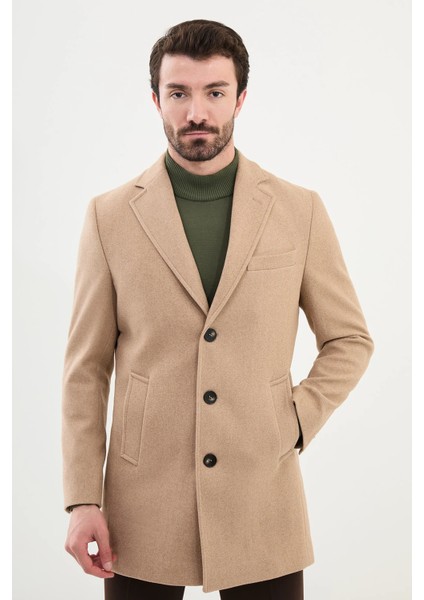 Düz Slim Fit Mono Yaka Klasik Erkek Kaşe Kaban