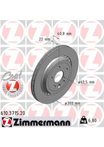 610.3715.20 Fren Diski Arka 302 22-20MM Hava Kanallı Kaplamalı Yüksek Karbon Alaşımlı 986479398 30769060