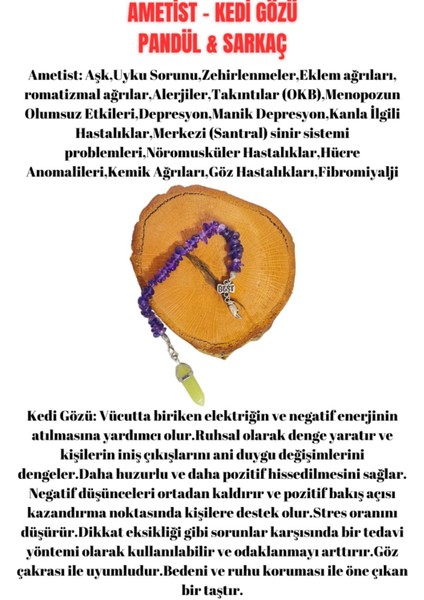 Sertifikalı Ametist & Kedi Gözü Doğal Taş Kolye Pandül Sarkaç Aaa Kalite modelleri