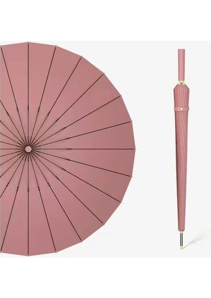 Hyt-24 Kemik Şemsiye Düz Renk Kadın Otomatik Şemsiye Büyütülmüş ve Kalınlaştırılmış-Pembe (Yurt Dışından)