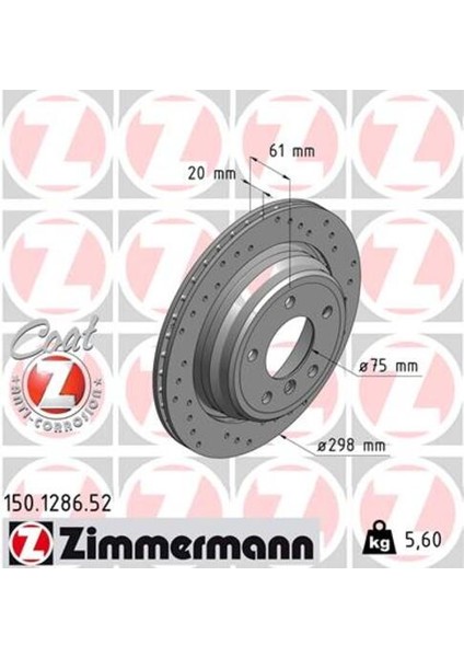 150.1286.52 Fren Diski Arka Havalı Bmw E39 96 03 Delikli 34216767060