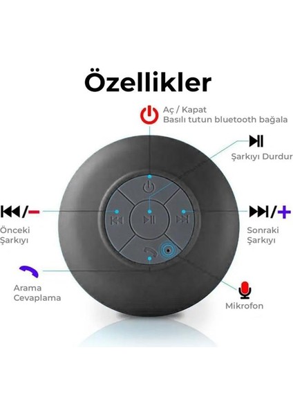 Su Geçirmez Bluetooth Duş Hoparlörü Siyah