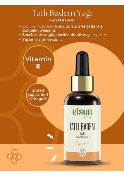 Tatlı Badem Yağı %100 Saf ve Doğal Soğuk Sıkım 30 ml