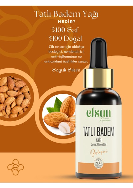 Tatlı Badem Yağı %100 Saf ve Doğal Soğuk Sıkım 30 ml