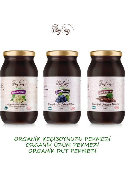 Pekmez Seti Soğuk Sıkım Katkısız Şeker ilavesiz (3'lü Set ) Organic Windy Valley Üzüm Pekmezi 460gr,Dut Pekmezi 460gr,Keçi Boynuzu Pekmezi 380gr