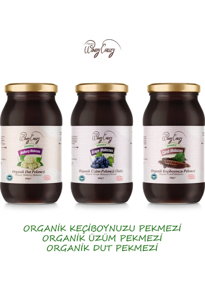 Organic Windy Valley Pekmez Seti Soğuk Sıkım   Katkısız Şeker ilavesiz (3'lü Set ) Organic Windy Valley Üzüm Pekmezi 460gr,Dut Pekmezi 460gr,Keçi Boynuzu Pekmezi 380gr