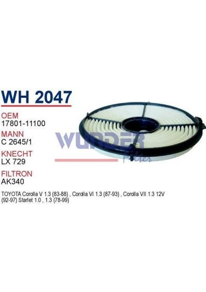 WH2047 Hava Filtresi Corolla 88-98 1.3 Karb MRMOEM-1082586