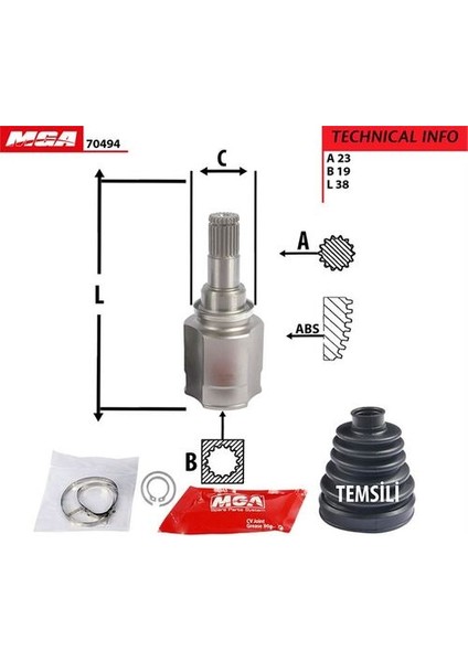 70494 Aks Kafa Iç R-L-Yaris 99-05 1.3 16V 23X19X37 4340316020