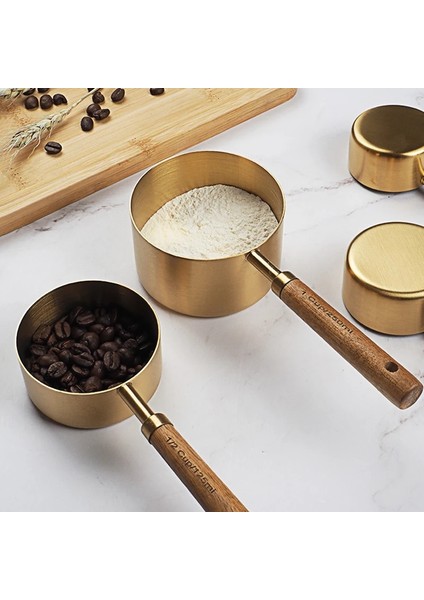 4'lü Ölçü Kaşığı Stili Ahşap Saplı Premium Ölçme Fincanları Paslanmaz Çelik Ölçme Kaşık Setleri Rose Gold Mutfak Pişirme Ölçme Kaşığı Setleri (Yurt Dışından) modelleri
