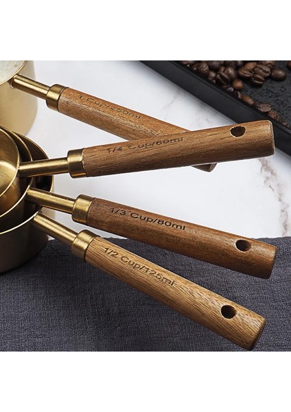 4'lü Ölçü Kaşığı Stili Ahşap Saplı Premium Ölçme Fincanları Paslanmaz Çelik Ölçme Kaşık Setleri Rose Gold Mutfak Pişirme Ölçme Kaşığı Setleri (Yurt Dışından) indirimleri