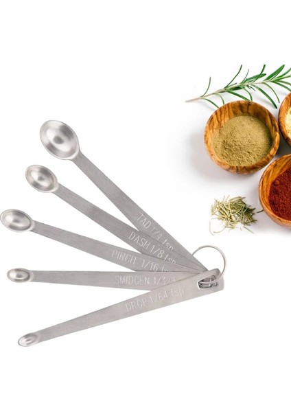 Gümüş Tarzı 5 Adetset Mini Ölçme Sos Kaşık Paslanmaz Çelik Baharat Malzemeler Kaşık Pişirme Kaşığı Mutfak Mearure Araçları Aksesuarları (Yurt Dışından) fırsatları