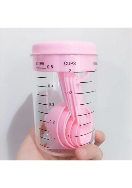 Pembe Tarzı 7 Parça Plastik Ölçme Fincan Seti Ölçekli Ölçekli Set Mutfak Ölçme Aleti Plastik Ölçme Fincan Ölçme Kaşığı Mutfak Aleti (Yurt Dışından)